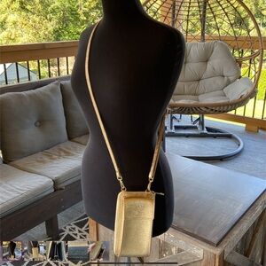 Leather Metallic Gold Crossbody Wallet